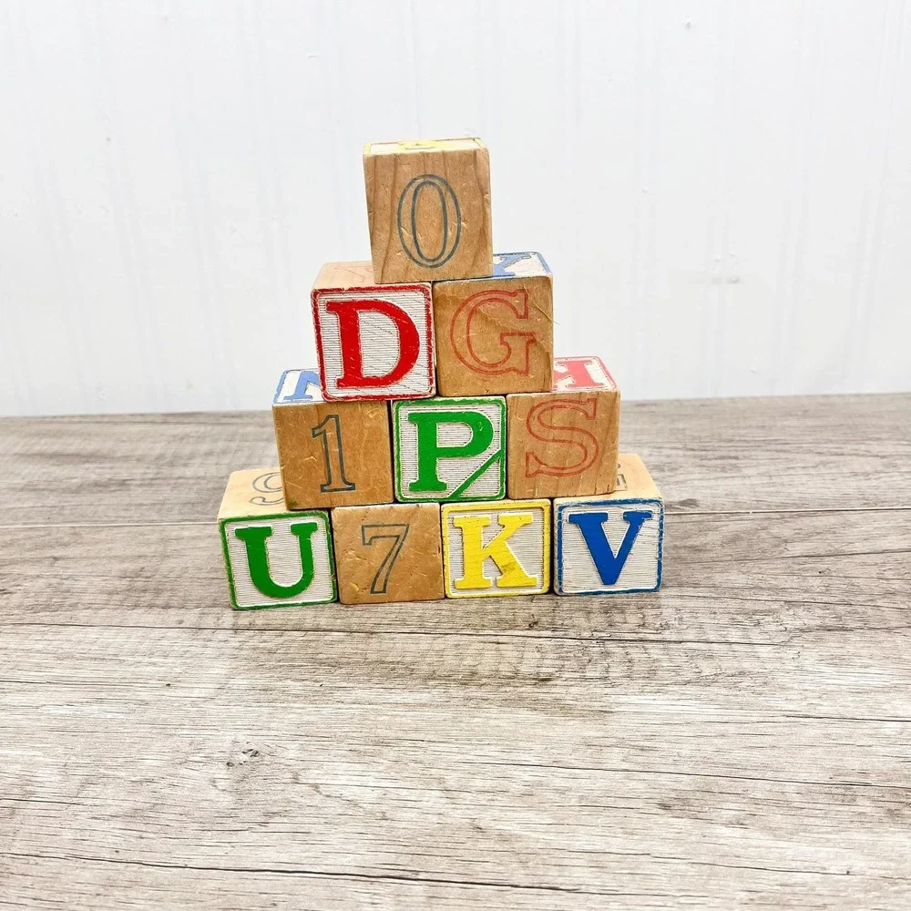 Vintage Alphabet‎ Blocks Set of 10: Nursery Decor Wooden Blocks